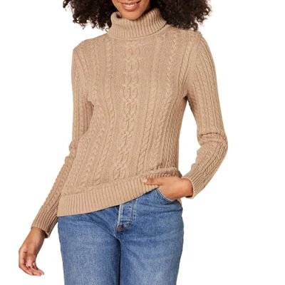 Abbildung von Amazon Essentials Damen Leichter Rollkragenpullover Mit Zopfmuster (Erhältlich In Übergröße), Kamelbraun Meliert, XXL