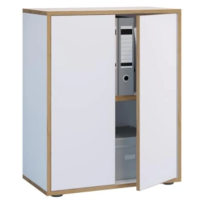 Abbildung von VCM Holz Büroschrank Ordner Aktenschrank Büromöbel Schrank Salia 2 Fach Breite 60 cm Drehtüren Weiß