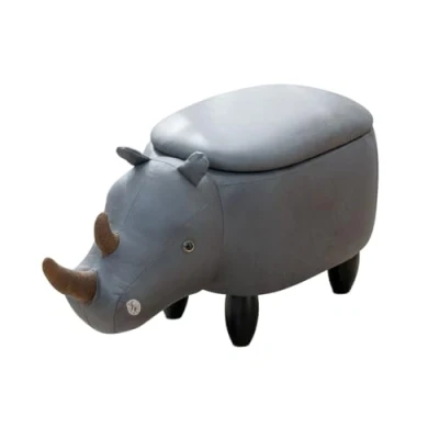 Abbildung von SVITA Tierhocker mit Stauraum Kinderhocker Ordnungshelfer Sitzhocker Polster Holzbeinen Kinderzimmer Deko Sitzbox Tier Motiv Nashorn