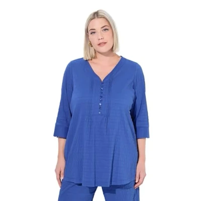 Abbildung von Ulla Popken Damen große Größen Übergrößen Plus Size Bubble Tunika, Biesen, Herzausschnitt, 3/4 Arm