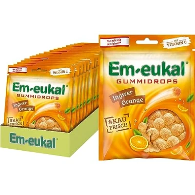 Abbildung von Em eukal Gummidrops Ingwer Orange, mit Vitamin C, Kaugenuss der Extraklasse, 20er Pack (20 x 90g)
