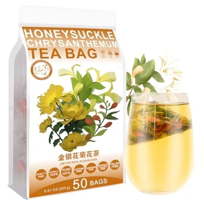Abbildung von Plant Gift Honeysuckle Tea Bag 8.81oz (5g*50bags) Wolfberry, chinesischer reiner natürlicher, Gesundheitspflege gemischter Tee, Kombination von Blumen Tee 250g 金银花菊花茶