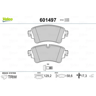 Abbildung von VALEO 601497 Bremsbelagsatz Hinterachse mit Sicherungsschraubensatz, Anti Quietsch Blech AUDI: Q5, A4 B9 Avant, Q7, VOLKSWAGEN: Touareg III