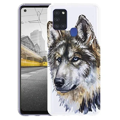 Abbildung von KX Mobile Hülle für Samsung A21s Handyhülle Motiv 1458 Wolf Hund Abstract Premium Silikonhülle SchutzHülle Softcase HandyCover Galaxy