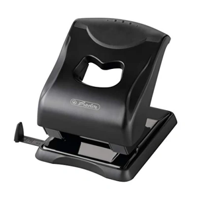 Abbildung von herlitz 50025428 Aktenlocher 4mm mit Anschlagschiene, schwarz, 1 Stück