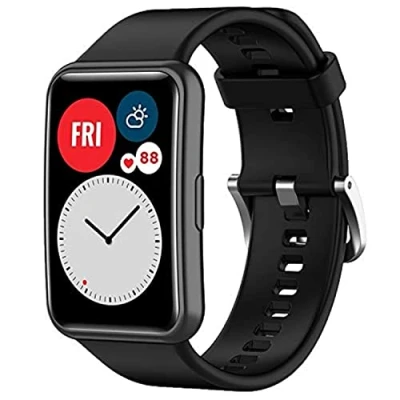 Abbildung von Wownadu Armband Kompatibel für Huawei Watch Fit/Watch Fit New/Watch Elegant/Watch SE, Armbänder Schwarz Damen Herren Ersatzarmband, Verstellbarer Sport Uhrband,(kein uhr)