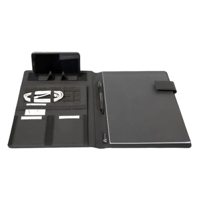 Abbildung von Stop Ocean Plastic 46221 RPET Schreibmappe MOOREA DIN A4, Businessmappe aus PET Nylon und Leder, Dokumentenmappe, Mappe mit Notizblock, Organizer für Büro Alltag, ca. 31 x 23 1,5 cm, Anthrazit