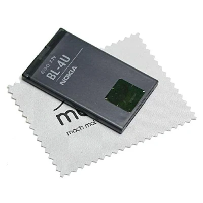 Abbildung von Akku für Nokia Original BL 4U 301, 3120C, 500, 515, 5250, 5330, 5530, 6600, 8800, C5, E75, Asha 210 mit mungoo Displayputztuch
