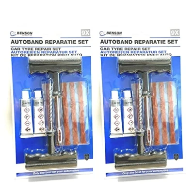 Abbildung von BENSON 2 x Notfall Autoreifen Reparaturset 9 teiliges Flickzeug als Pannenhilfe für Reifenreparatur 2er Pack