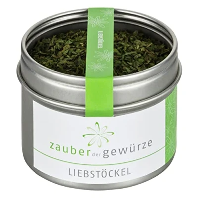Abbildung von Zauber der Gewürze Liebstöckel, getrocknet gerebelt, Maggikraut, Premium Qualität in wiederverschließbarer Aroma Dose, 15 g