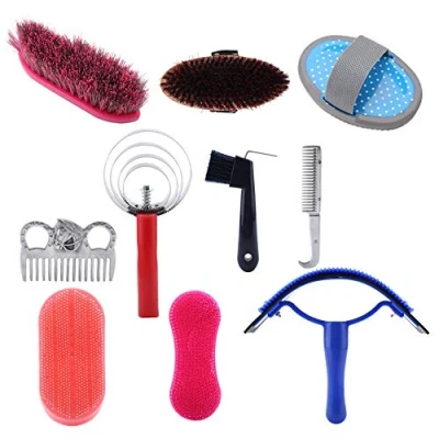 Abbildung von 10 Stücke Brush Pflegeset Pferd Pflege Kit Equestrain Pinsel Curry Kamm Reinigungswerkzeug Set