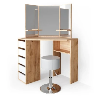 Abbildung von Vicco Frisiertisch für die Ecke Arielle, Goldkraft Eiche/Weiß, 110 cm mit Hocker
