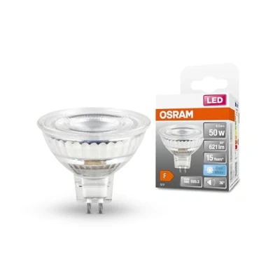 Abbildung von OSRAM MR16 LED Reflektorlampe mit GU5.3 Sockel, Kaltweiss (4000K), Glas Spot, 6,5W, Ersatz für 50W Reflektorlampe, STAR 12 V