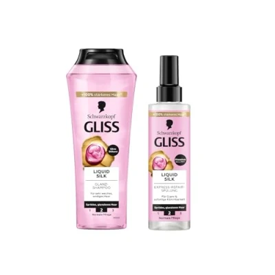 Abbildung von Gliss Haarshampoo Liquid Silk 250ml &amp; Express Repair Spülung 200ml, 2 tlg., Pflegespülung, Hitzeschutz, Glanz Shampoo