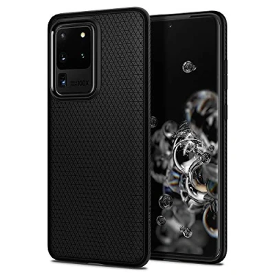 Abbildung von Samsung Galaxy S20 Ultra Hülle Silikon Spigen Soft Case/Backcover Handyhülle Schwarz Shockproof/Stoßfest