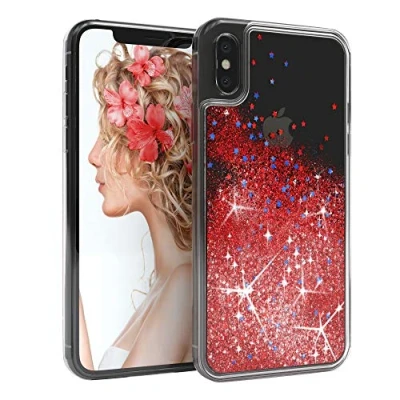 Abbildung von EAZY CASE Hülle kompatibel mit iPhone X/XS Schutzhülle Flüssig Glitzer Handyhülle, Schutzhülle, Back Cover Glitter Flüssigkeit, aus TPU/Silikon, Transparent/Durchsichtig, Rot