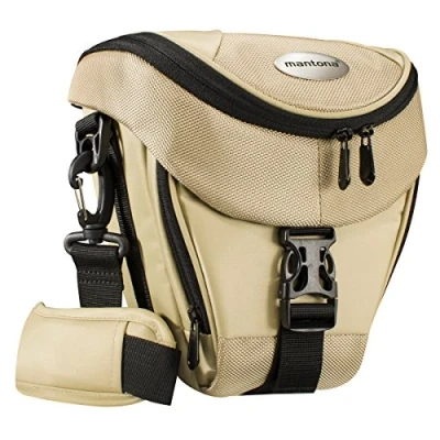 Abbildung von Mantona Colt Kameratasche Universaltasche inkl. Schnellzugriff, Staubschutz, Tragegurt und Zubehörfach, geeignet für DSLM DSLR Kameras, sand
