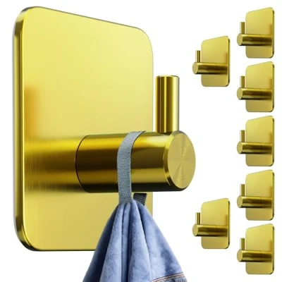 Abbildung von 4smile Handtuchhalter ohne Bohren, 8er Set Goldene Edelstahl Klebehaken als Handtuchhaken, wasserdichte Haken selbstklebend Rostfreie Badezimmer Handtuchhalter, für Bad und Küche