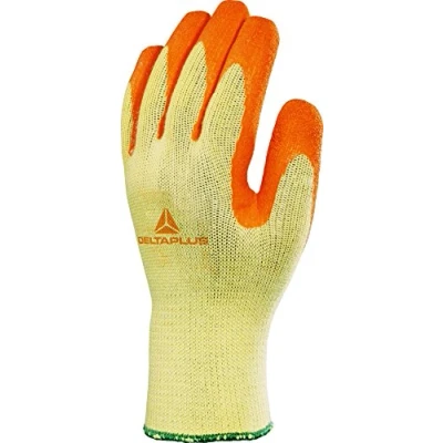 Abbildung von Deltaplus VE730OR08 Strickhandschuh Polycotton Handfläche Mit Latex Beschichtung, Gelb Orange, Größe 08