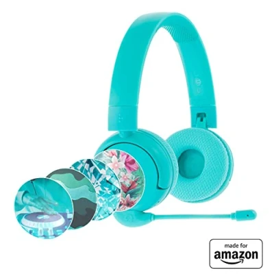 Abbildung von Brandneu und „Made for Amazon“: Bluetooth Kinderkopfhörer BuddyPhones PopTime Pro mit Lautstärkebegrenzung Bügelmikrofon (Alter: 3 12 Jahre), Blaugrün