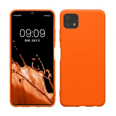 Abbildung von kwmobile Hülle kompatibel mit Samsung Galaxy A22 5G weiches TPU Silikon Case Cover geeignet für kabelloses Laden Neon Orange