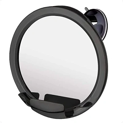Abbildung von Mirrorvana Duschspiegel mit Saugnapf Rasierspiegel für die Dusche Rasierhalterung, Antibeschlag, Spiegel Beschlagfrei Rund 20cm (Schwarz)
