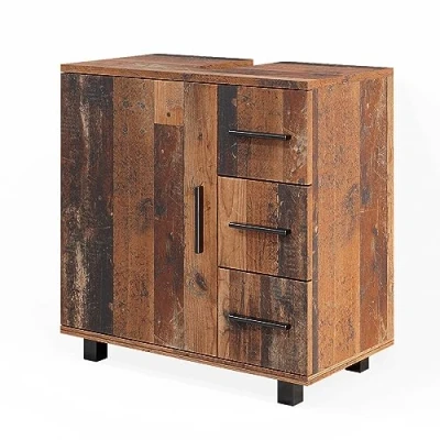 Abbildung von Vicco Waschbeckenunterschrank Ilias, Eiche rustikal, 60 x 61 cm mit Tür und 3 Schubladen
