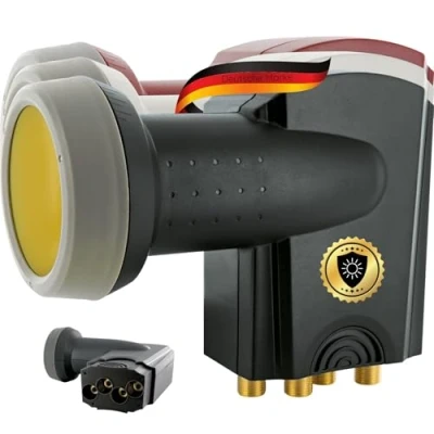 Abbildung von SCHWAIGER 371 Quad LNB Low Noise Blockconverter Sun Protect digital hitzebeständig Kappe Satellitenschüssel Zubehör Direktanschluss Wetterschutz vergoldete Kontakte anthrazit