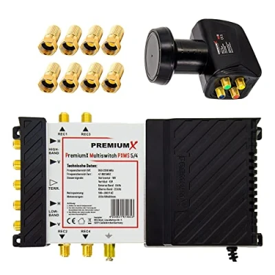 Abbildung von Premium X Multischalter Set 5/4 Multiswitch Quattro LNB 8X F Stecker, Satverteiler 1 SAT für 4 Teilnehmer HDTV FullHD 4K UHD 8K