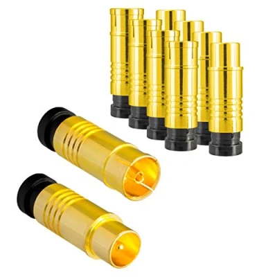 Abbildung von Antennenstecker Set 5X Stecker &amp; Buchse für Kabelfensehen DVB C Radio T2 TV Antennen IEC (männlich + weiblich) Kompressionsstecker Vegoldet Koaxial Antennenkabel Kabel BK Anlagen HQ 4K UHD