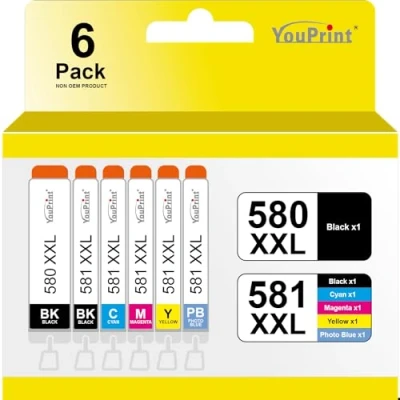 Abbildung von 6 YouPrint Druckerpatronen für Canon PGI 580 CLI 581 XXL incl. Photo Blau passend die Drucker Pixma TS8150, TS8250, TS8350(a), TS8351(a), TS8352(a), TS9150, Multipack