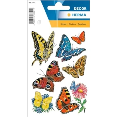 Abbildung von HERMA 3801 Aufkleber Schmetterlinge Bunt klein groß, 24 Stück, Schmetterling Sticker mit Blumen, Butterfly Etiketten für Fotoalbum Tagebuch Poesiealbum Scrapbooking Dekoration Briefe DIY Basteln