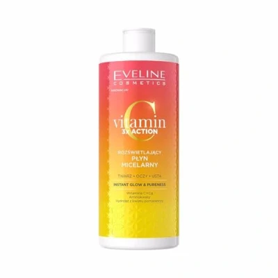 Abbildung von Eveline Cosmetics Vitamin C 3x Action Illuminierendes Mizellenwasser mit &amp; Orangenblütenhydrolat, 500ml Belebender Make up Entferner, Vegan