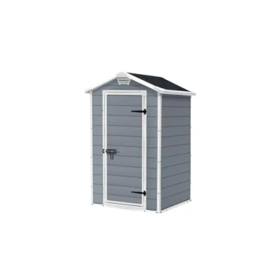 Abbildung von Keter Manor 4x3 Gartenhaus wetterfest, Kunststoff, Outdoor, Außenmaße: 128 x 94 196cm, Innenmaße: 111 88 193 cm, auch für kleine Gärten geeignet, grau