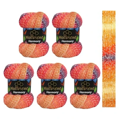 Abbildung von 5 x 100g Wollbiene Harmony Batik 500 Gramm mit Farbverlauf 30% Baumwolle mehrfarbig Multicolor Strickwolle Häkelwolle Wolle Ganzjahreswolle (8060 blau rot orange)
