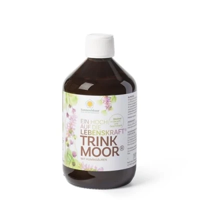 Abbildung von Trinkmoor in der Glasflasche 500 ml Trinkkur für 25 Tage den Darm
