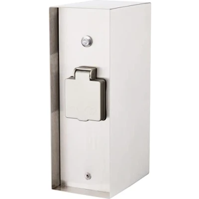Abbildung von Bold Orio Aussen Steckdose Garten (Steckdosen Säule) mit 3 Fach Stecker in Edelstahl (Lichtsensor IP44 Outdoor Energie Säule Bis zu 3680 Watt Eckig 23 x 12 8,5 cm Einfache Montage)