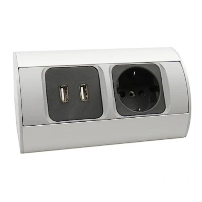 Abbildung von Ecksteckdose USB Aluminium Energiebox Tischsteckdose Powerport Schutzkontakt