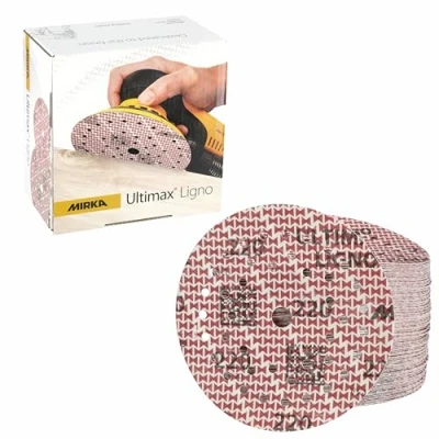 Abbildung von Mirka Ultimax Ligno Ø 125mm Schleifscheiben Klett Multifit/Korn 220/100 Stück/Multi Lochung/zum Schleifen von Holzoberflächen