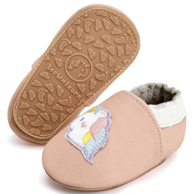 Abbildung von IceUnicorn Krabbelschuhe Baby Lauflernschuhe Weicher Leder Jungen Mädchen Lederschuhe Babys Rutschfeste mit Gummisohle Babyschuhe(Hellrosa Einhorn, 18 24 Monate)