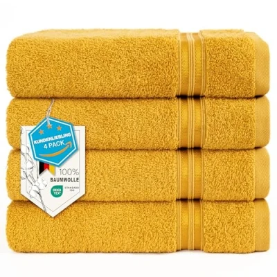 Abbildung von Hammetex 4er Handtücher Set, 100% Baumwolle Premium Qualität Groß 50x100cm Handtuch, Weich Saugstark Schnell Trocknendes Händehandtuch, Senf