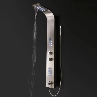 Abbildung von HOME DELUXE Duschsystem Duschpaneel ORINOCO, Höhe 156 cm, mit LED Beleuchtung I Edelstahl Duschsäule, Duscharmatur