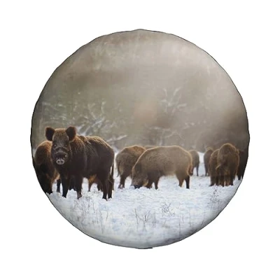 Abbildung von Ersatzreifenabdeckung, Wildschwein auf Winterwald Druck, wasserdicht, staubdicht, Reifentasche, 38,1 cm (15 Zoll)