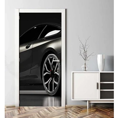 Abbildung von MyMaxxi Tür bekleben mit Türtapete Selbstklebend 90x200 schwarzes Heck Sportwagen verschönern Türfolie Türaufkleber XXL Aufkleber Folie Türposter Türklebefolie Auto Rennwagen schwarz
