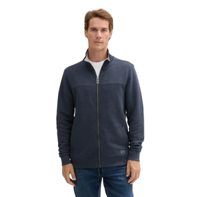 Abbildung von TOM TAILOR Herren Sweatjacke mit Stehkragen, 19024 Sky Captain Blue White Melange, L