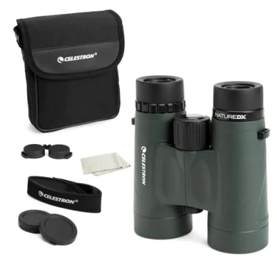 Abbildung von Celestron 71333 Nature DX 10 x 42 mm Ferngläser mit mehrfach vergüteter Linse, BaK 4 Prismenlinse und Etui, Grün
