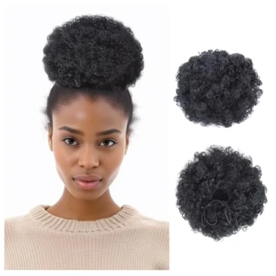 Abbildung von Afro Puff Kordelzug Pferdeschwanz Synthetisches Haarteile Kurzes Lockiges Für Frauen Haarverlängerungen (Large,1B#)