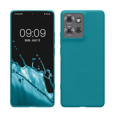 Abbildung von kwmobile Hülle kompatibel mit Motorola Edge 50 weiches TPU Silikon Case Cover geeignet für kabelloses Laden Petrol