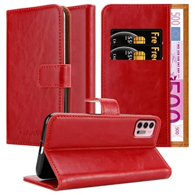 Abbildung von Cadorabo Hülle kompatibel mit Motorola MOTO G10 / G30 aus Premium Kunst Leder Flip Klappbare Stoßfeste Magnetische [Standfunktion] [Kartenfächern] Cover für Tasche in Rot