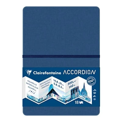 Abbildung von Clairefontaine 975969C Akkordeon Zeichenbuch ideal für die Aquarell, DIN A5 14,8x21cm, 300g mittelfeine Körnung, 8 Seiten, Landschaften, 1 Stück